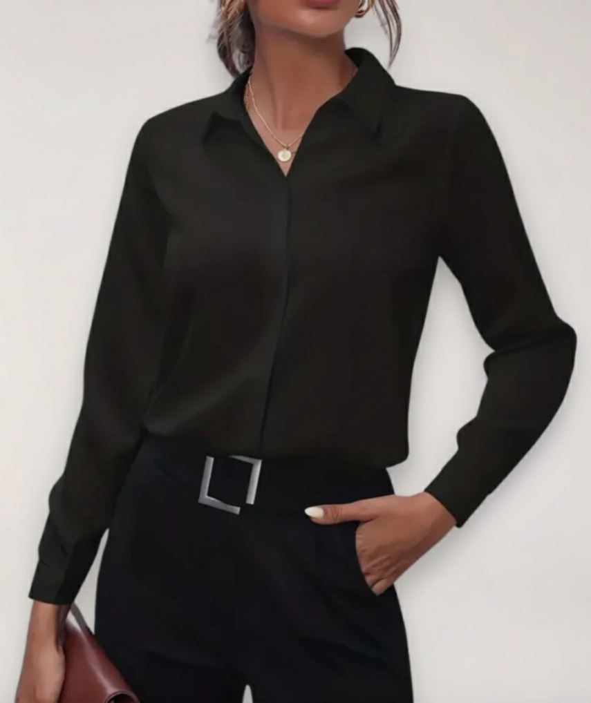 Charlotte women's tailored fit spring office blouse with classic buttoned front for professional wear