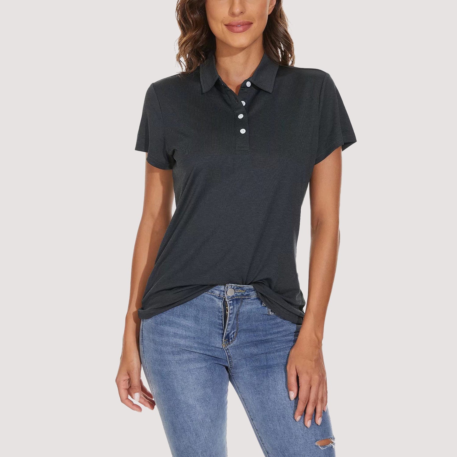 Women's moisture-wicking polo shirt 4-button placket quick-dry breathable fabric tag-free active fit