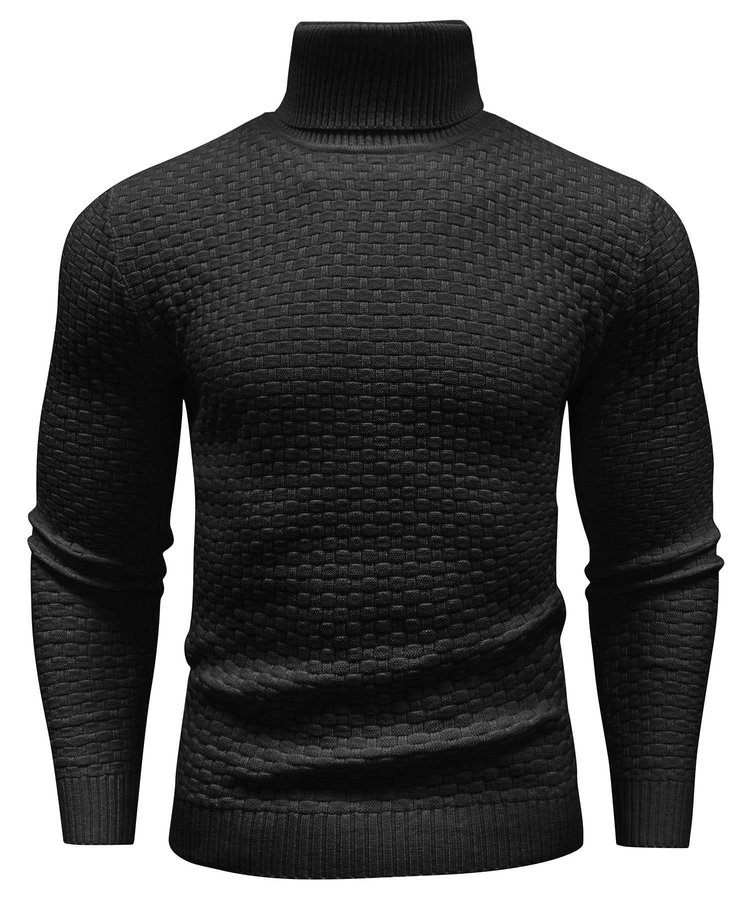 Men's slim fit turtleneck sweater with geometric pattern and ribbed finish in sophisticated casual style