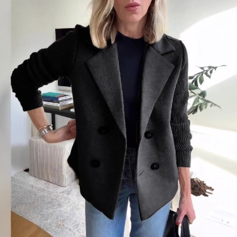 Women's ivory double-knit sweater blazer with stretch sleeves and tailored silhouette