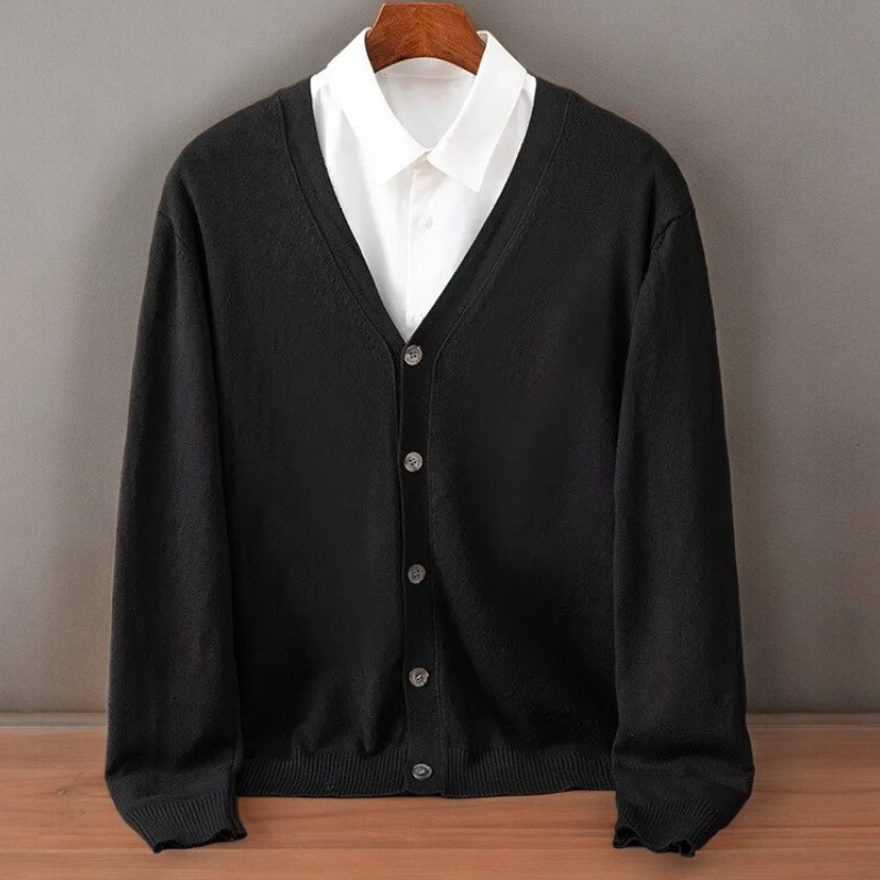 Men navy blue cashmere cardigan tailored classic fit with refined silhouette and ultra-soft pure cashmere