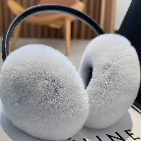 Women's ivory faux fur earmuffs lightweight plush winter warmth insulation cold weather accessory