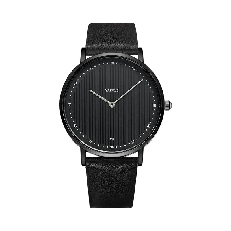 Minimalist stainless steel watch with vegan leather strap, ultra-slim profile and scratch-resistant glass