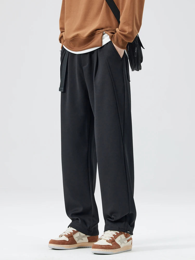 Men's wide-leg trousers relaxed tailored fit with adjustable drawstring waist versatile everyday style