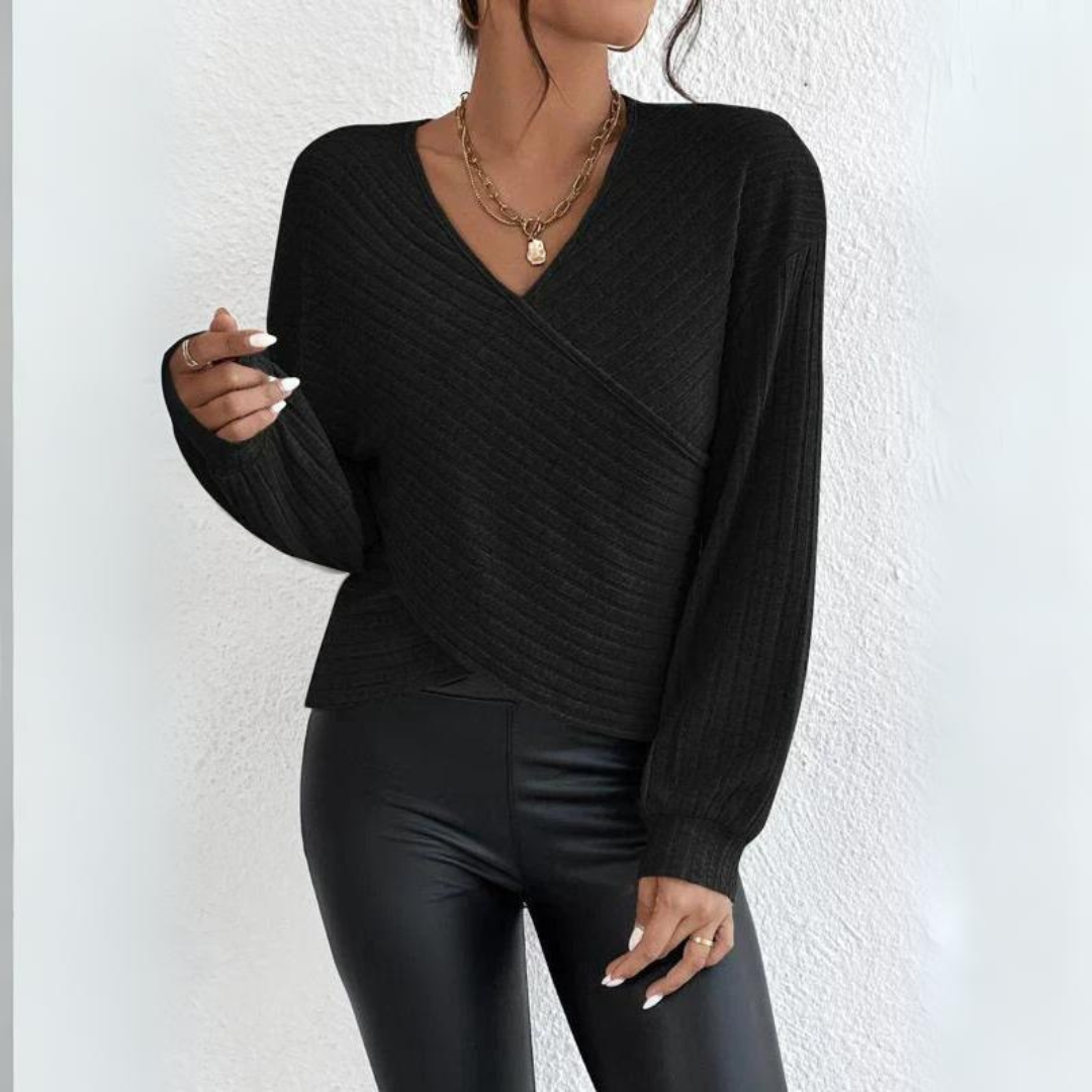 Women's soft knitted relaxed fit V-neck sweater Anna in warm neutral tones for everyday style