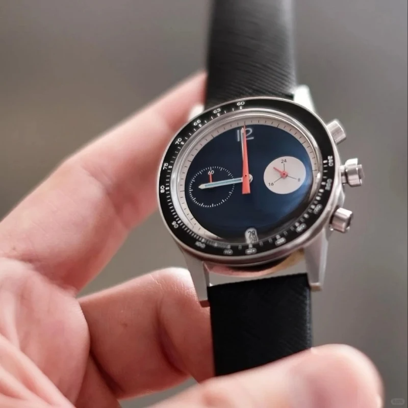 Subdial chronograph watch bold color accents multi-layered dial precision timing design enthusiasts