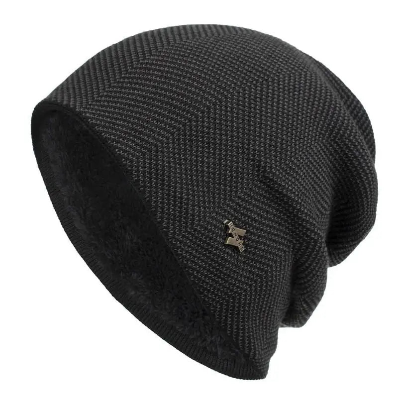 Herringbone knit unisex slouch beanie with ultra-soft faux fur lining for all-day warmth