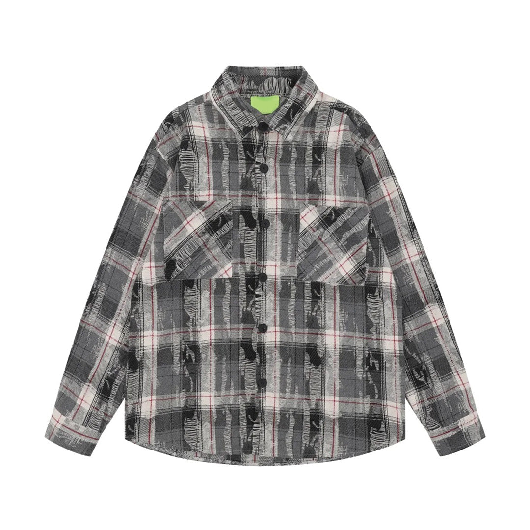 Men's relaxed fit cotton plaid shirt with contrasting checks and hand-finished details