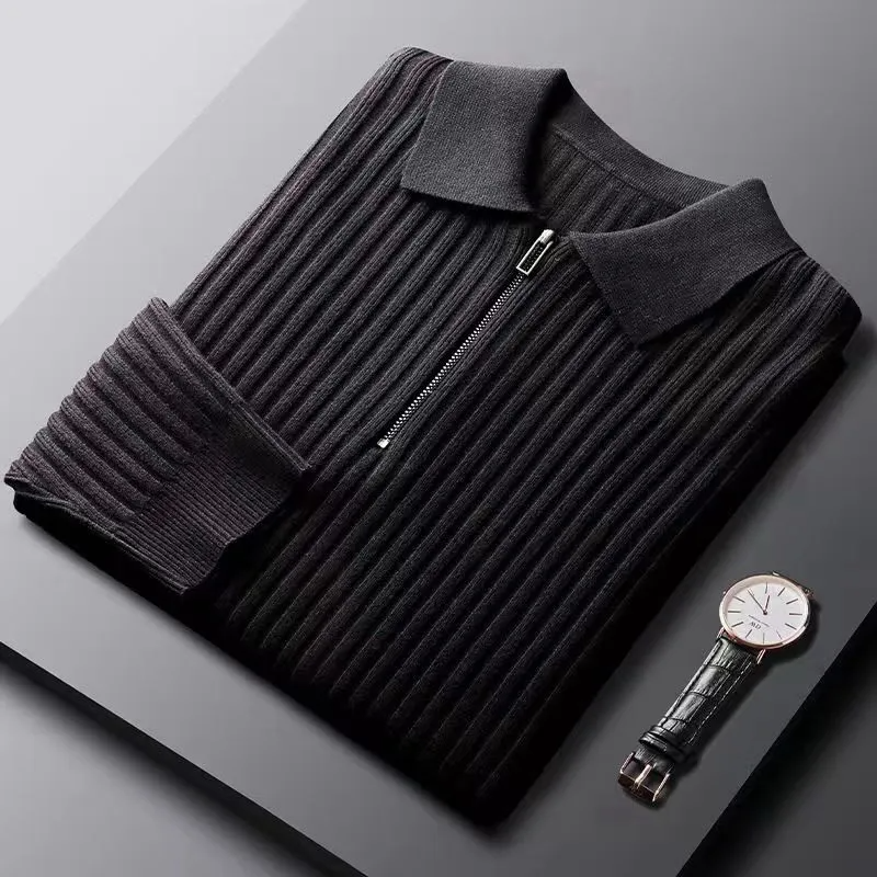 Milano ribbed knit polo in fine-gauge fabric, tailored fit with zipper closure for a polished modern look