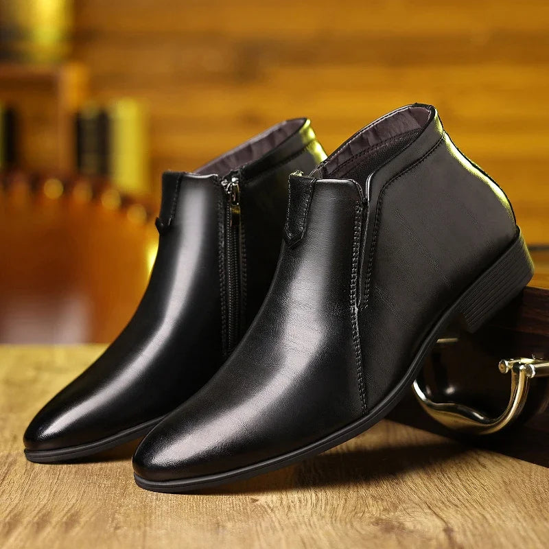 Women's black vegan leather ankle boots sleek side zipper tailored fit elegant silhouette