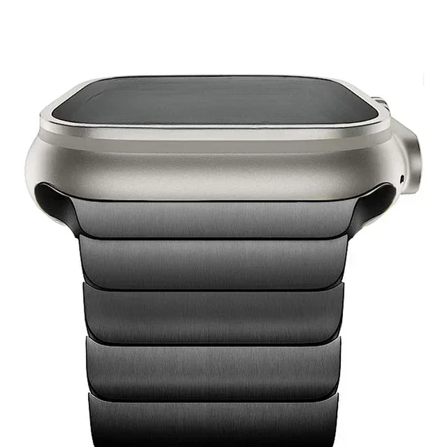 Legacy premium stainless steel Apple Watch band with hidden clasp, adjustable sleek silver link bracelet