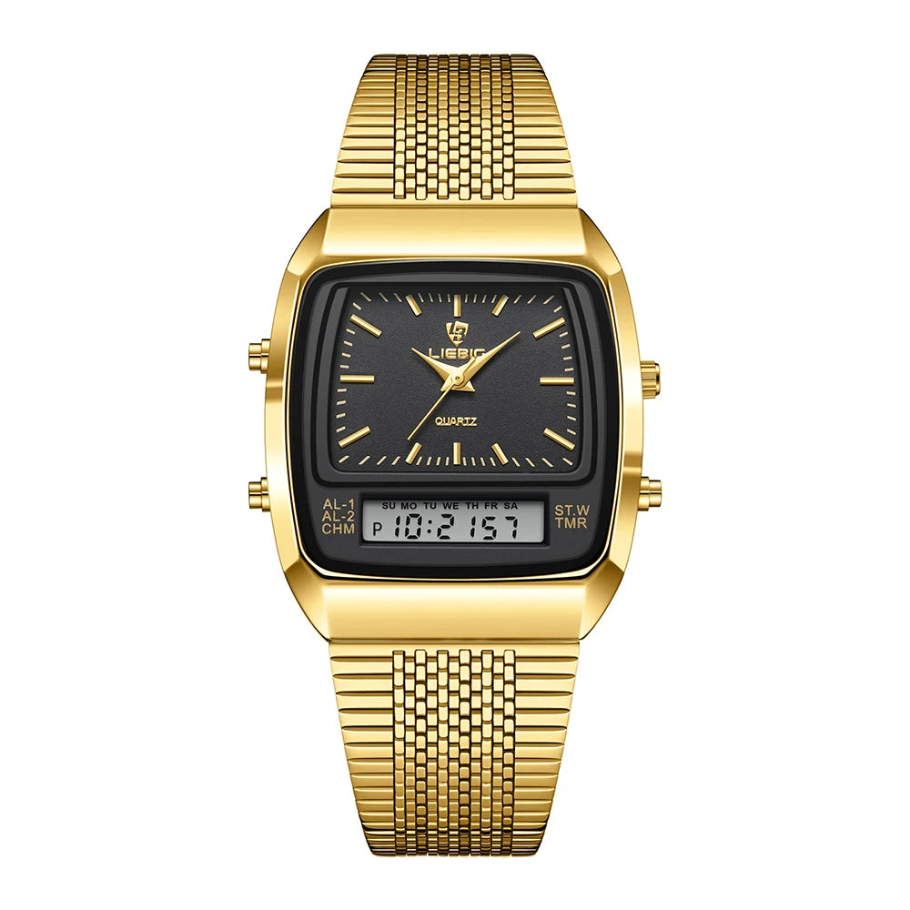 Legacy analog-digital hybrid dress watch silver-tone quartz movement with dual alarm stopwatch day-date display