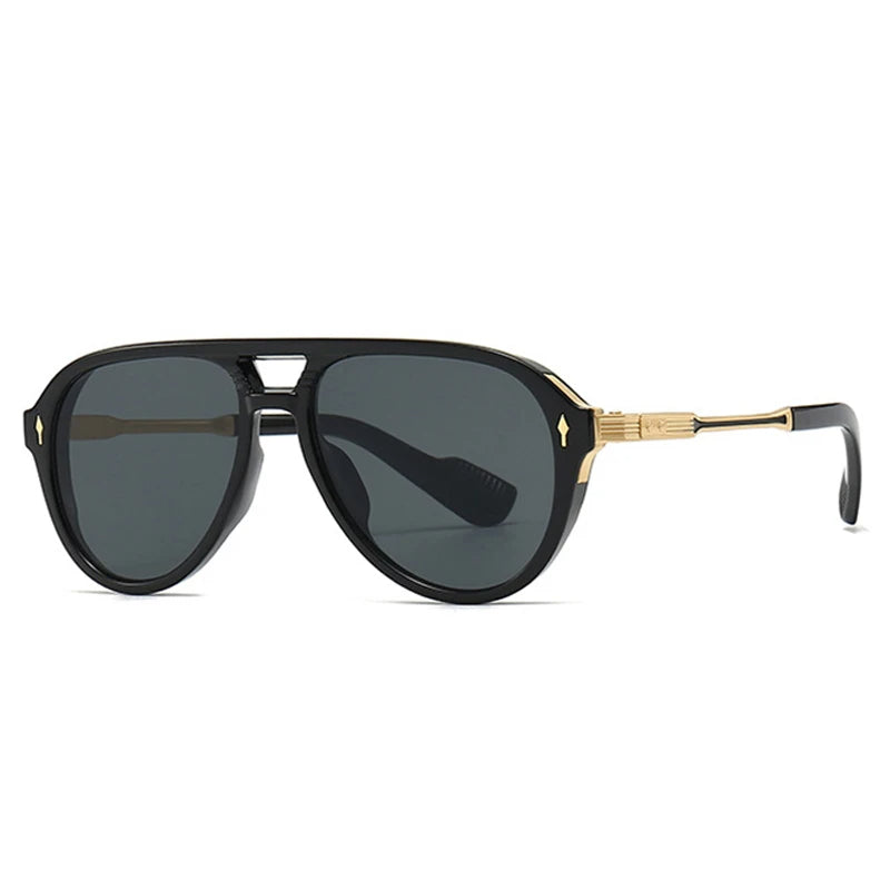 Men's retro aviator sunglasses dual bridge gold hardware UV400 lenses lightweight acetate frame