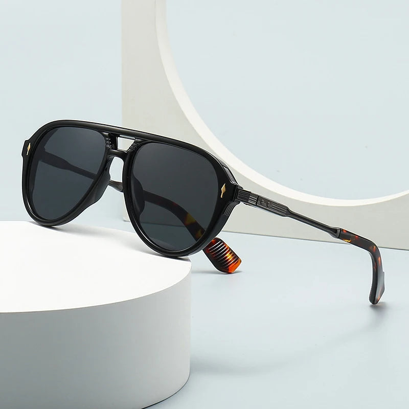 Warden aviator sunglasses dual bridge gold hardware UV400 lenses retro-inspired lightweight acetate frame
