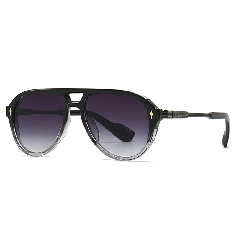 Men's gold dual-bridge aviator sunglasses with UV400 lenses, retro angular frame and lightweight acetate