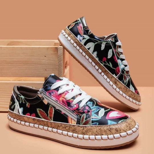 Women's floral sneakers Santorini design ultra-comfortable trendy shoes with vibrant flower pattern