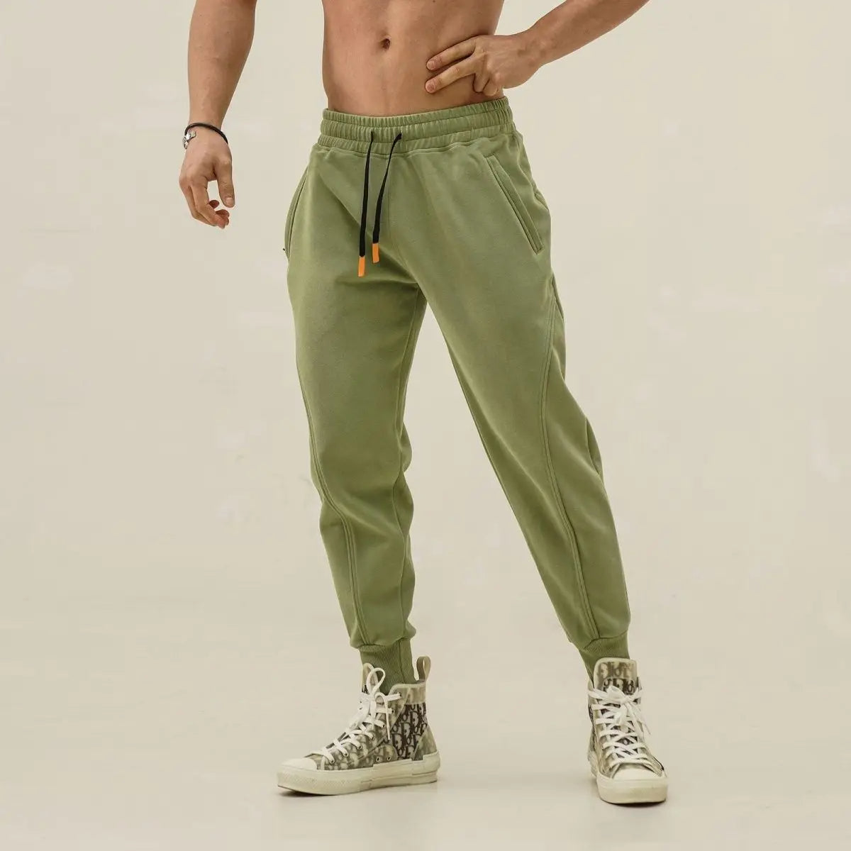 Men's gray harem sweatpants sculpted fit premium fleece ergonomic seams athletic lounge