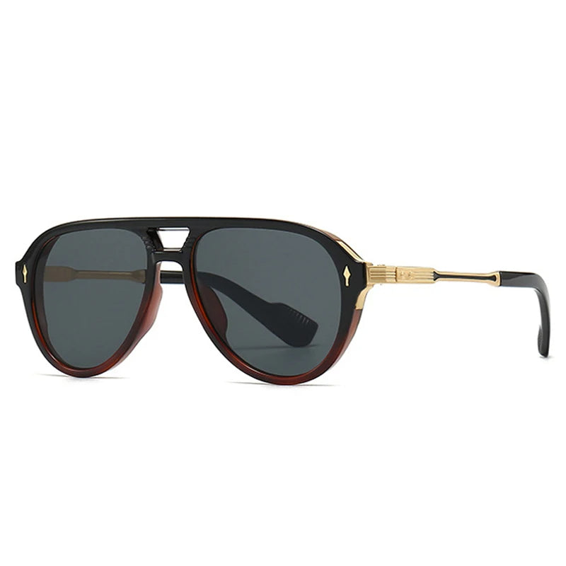 Warden aviator sunglasses dual bridge gold hardware UV400 lenses retro angular frame for men
