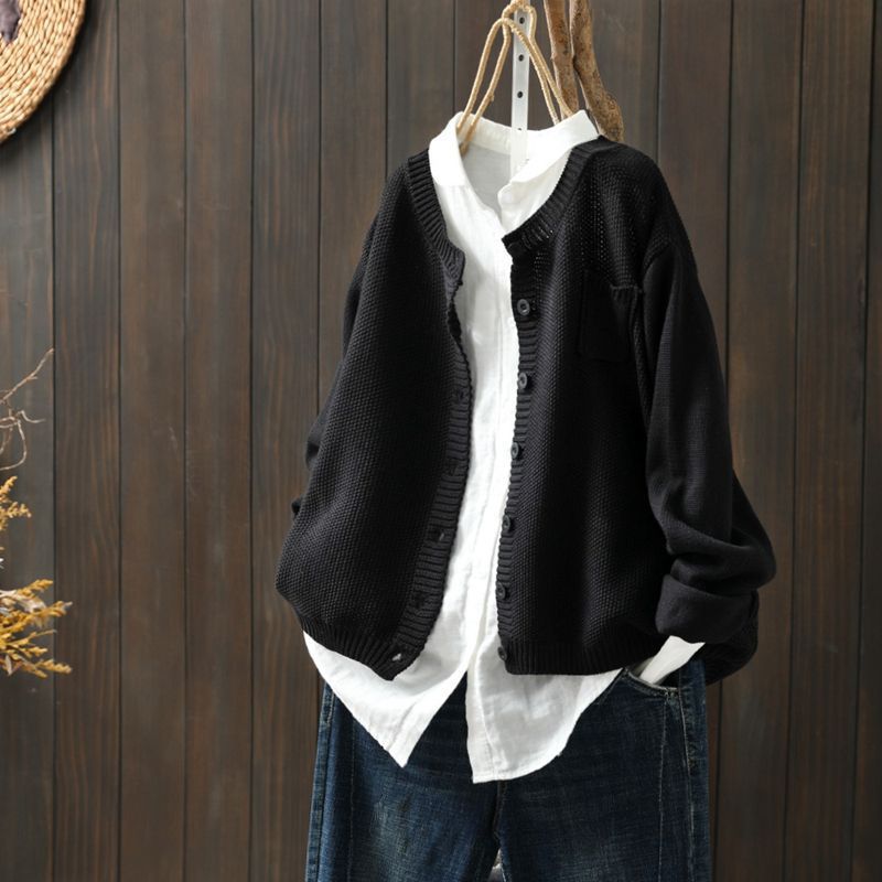 Women's cozy knit cardigan button-up winter layering essential in classic casual silhouette
