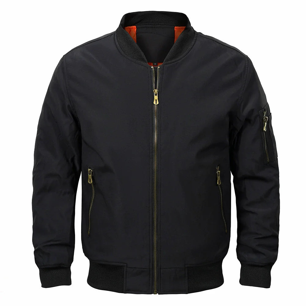 Men's quilted hip-length bomber jacket relaxed fit ribbed collar zipper casual winter layer