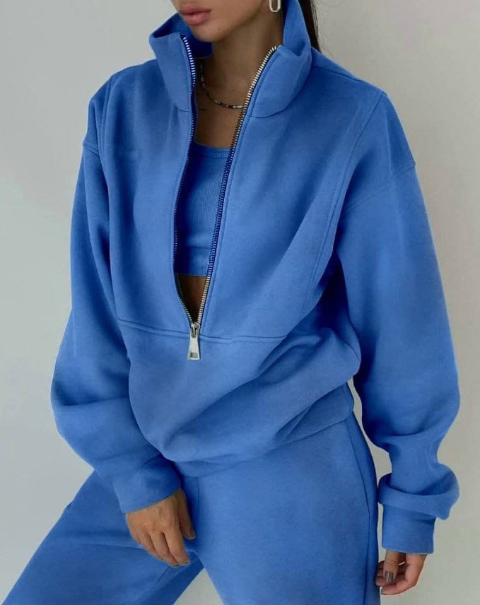Women's oversized two-piece set slouchy half-zip pullover high waist joggers casual streetwear loungewear
