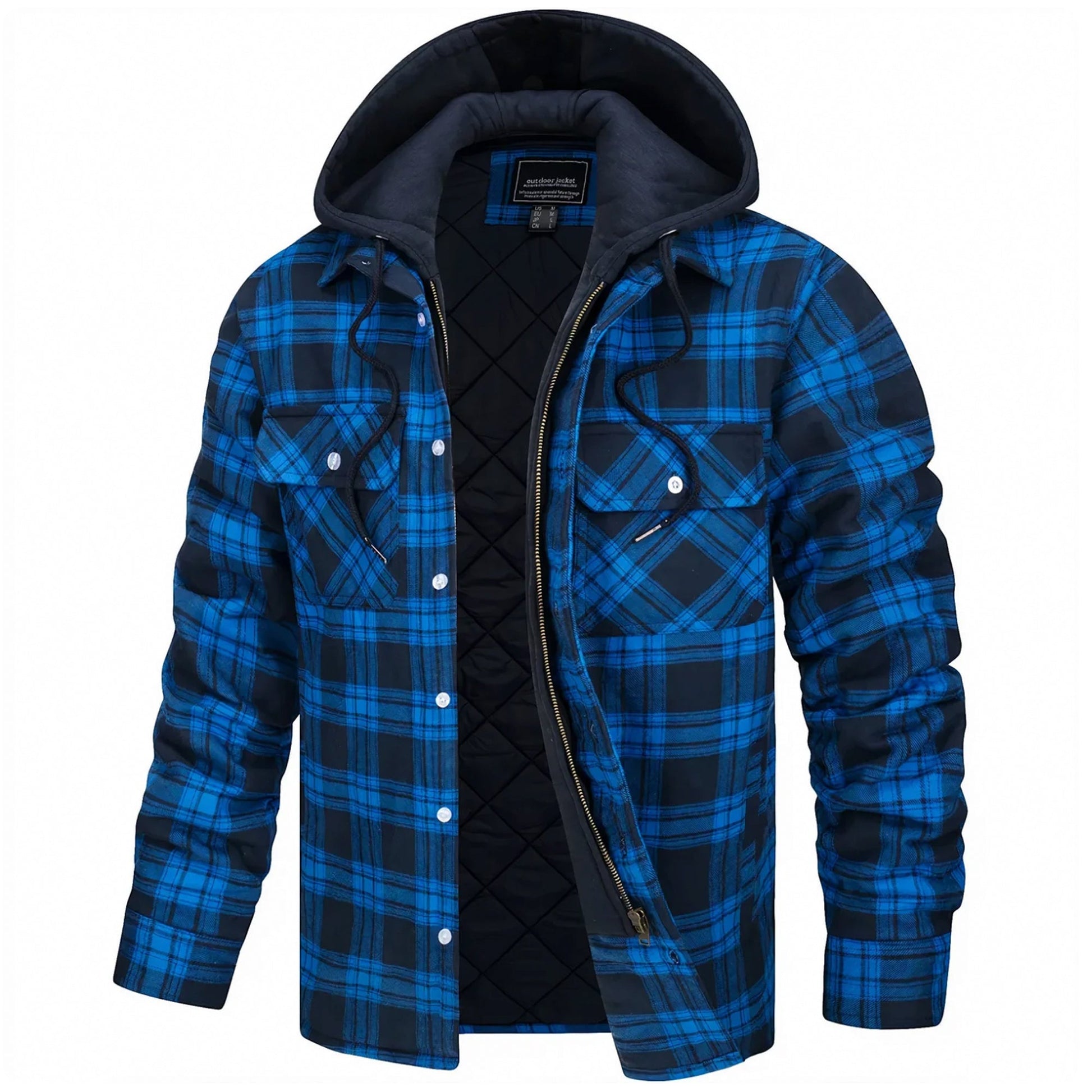 Parker checked hooded jacket with fleece lining, classic plaid pattern, versatile outdoor layering style