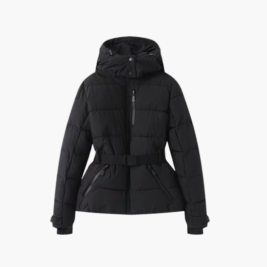Women's belted hooded winter jacket cozy chic silhouette with adjustable hood everyday outerwear