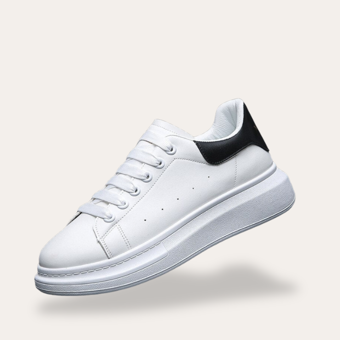 Men's white low-profile sneakers with breathable perforation and adjustable lace closure Nordic style