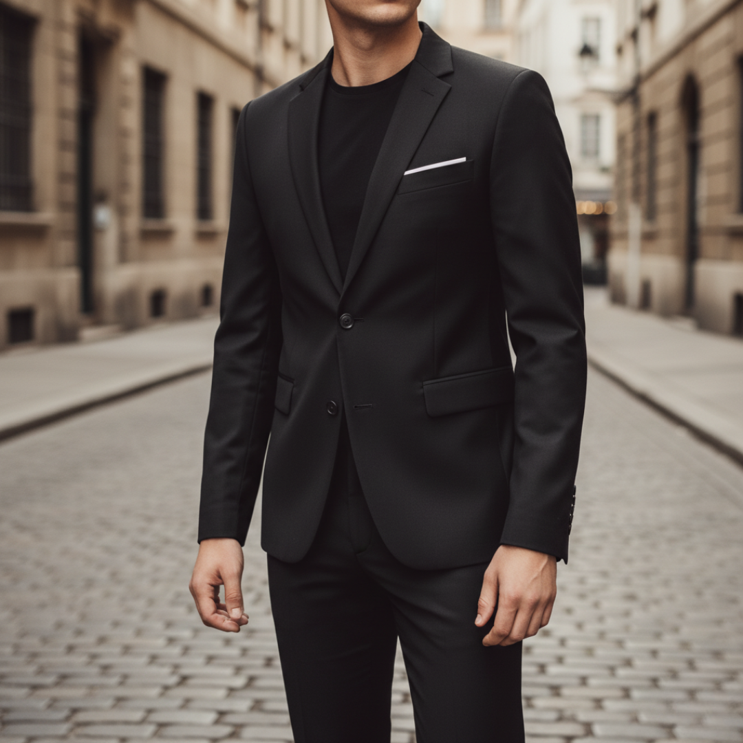 Men's formal suit with chest pocket in versatile colors slim fit design ideal for weddings and meetings