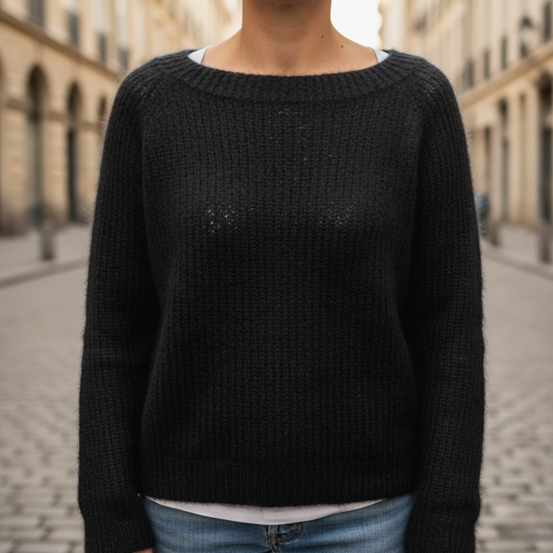 Women's long sleeve polyester knit sweater round neckline cozy casual fit in black orange or green