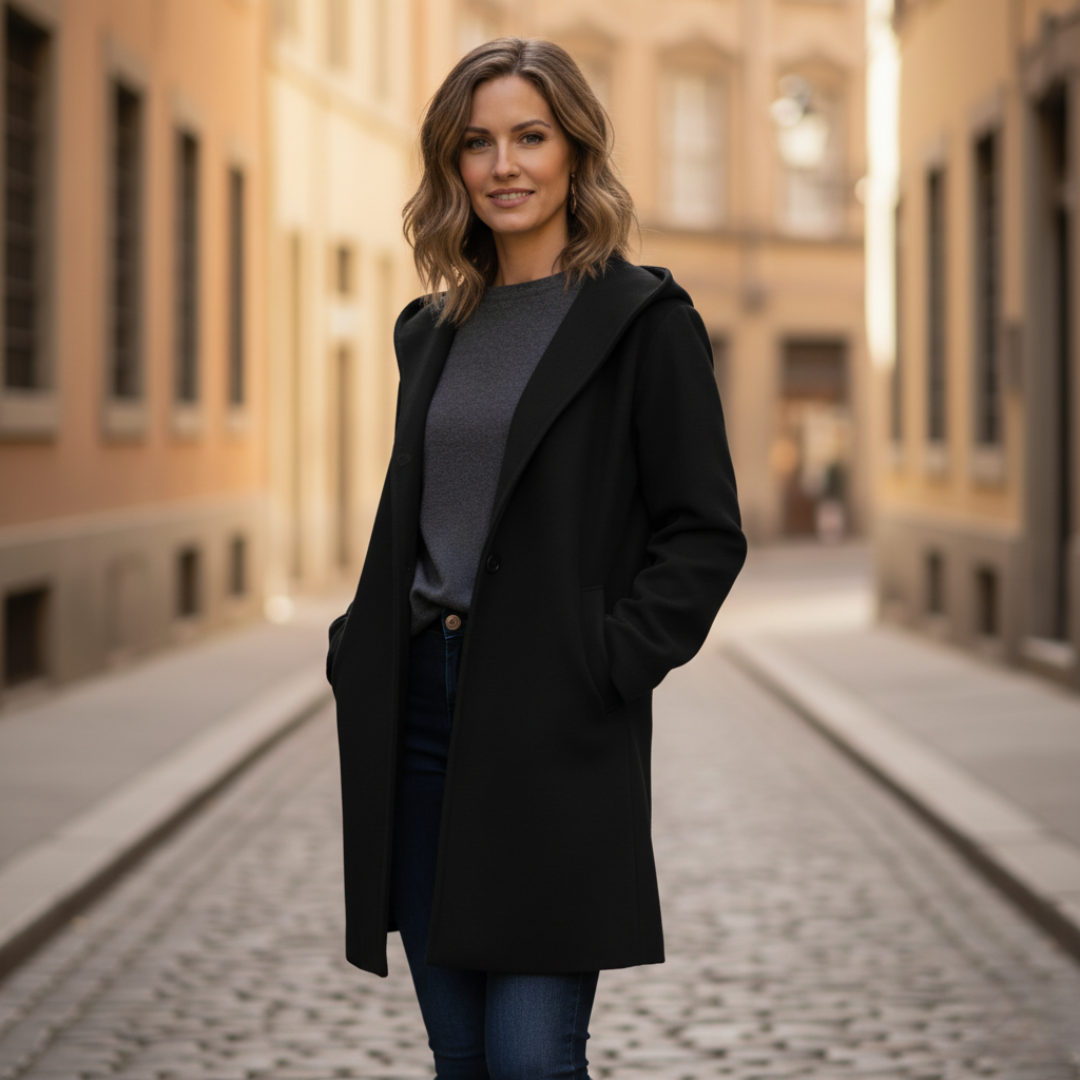 Women's hooded jacket relaxed fit durable fabric everyday wear available in black blue brown gray red white