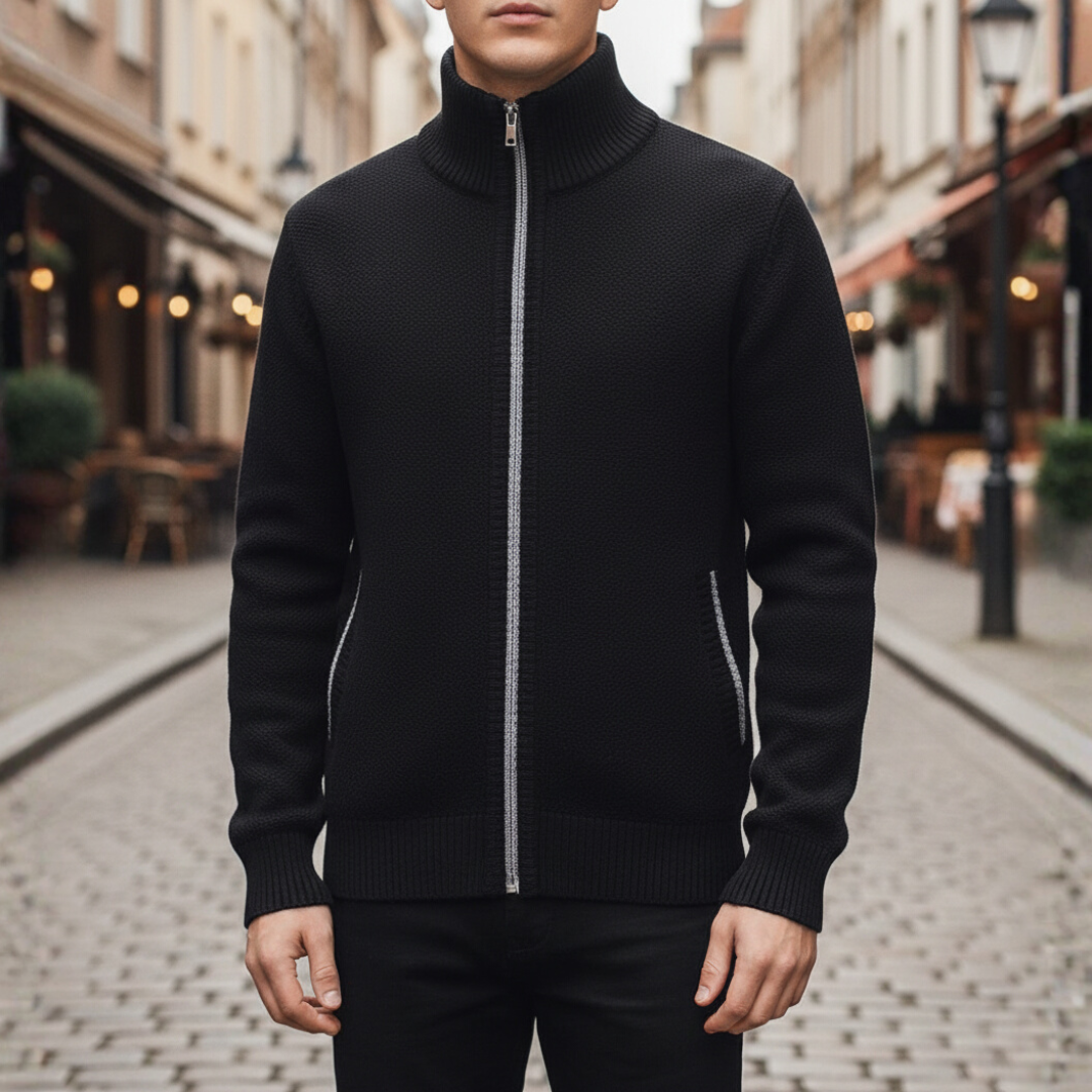 Men's lightweight polyester zip jacket with high collar in beige, black, blue, or gray for casual wear