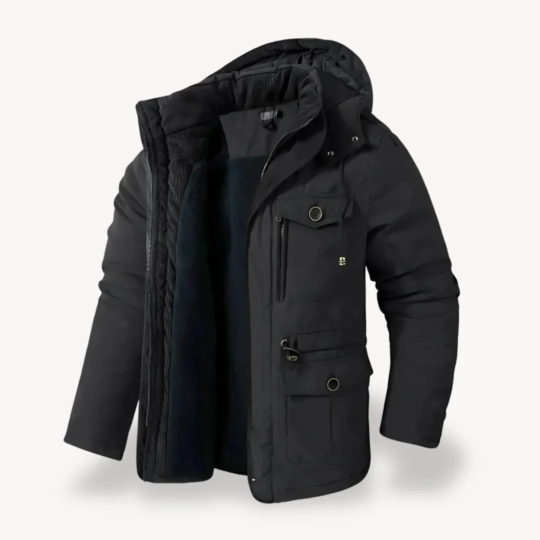 Men's heavy-duty winter jacket streamlined fit with rugged outdoor-ready durability for cold weather