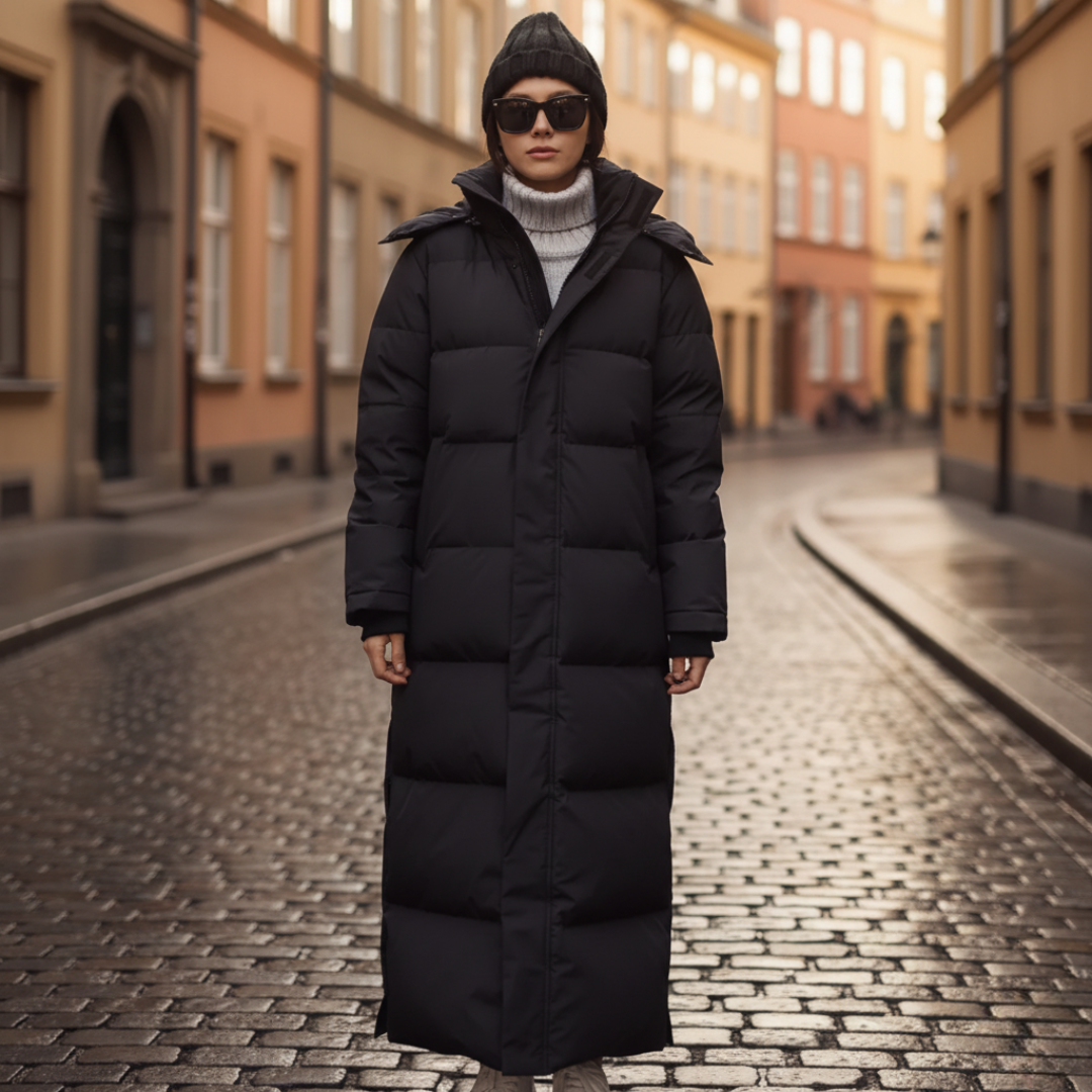 Women's long winter parka with hood, soft inner lining, casual silhouette for all-day warmth