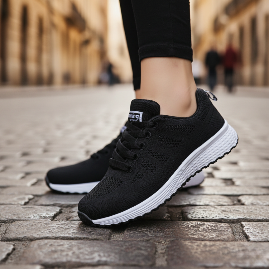 Women's breathable mesh running shoes with non-slip white sole for training and daily wear