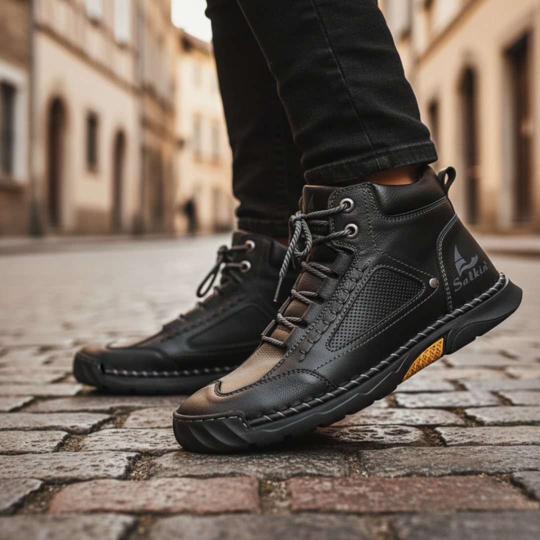Men's casual leather shoes in black brown blue green with durable sole and all-day comfort fit