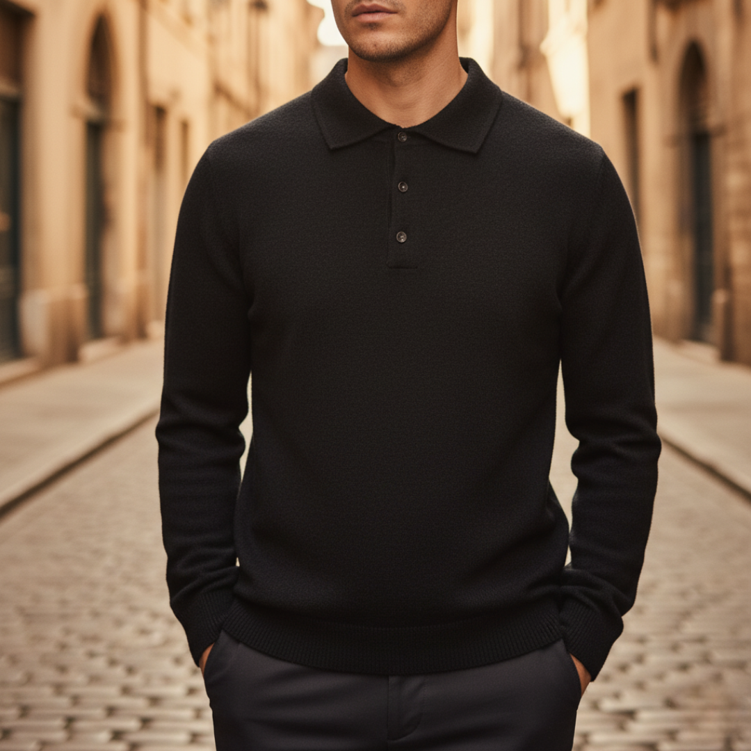Men's polo collar knit sweater comfortable regular fit button closure versatile casual formal