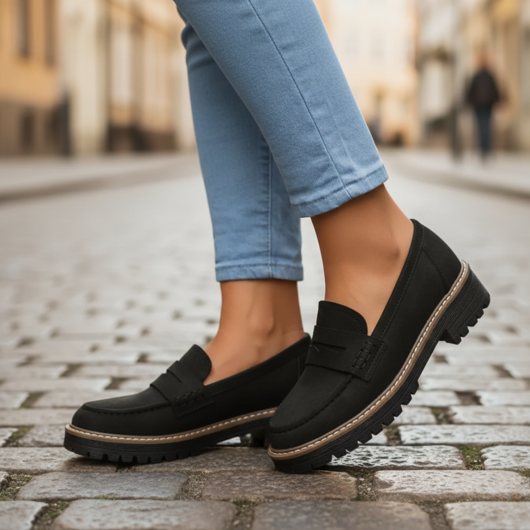 Women's beige moccasin shoes thick cushioned sole casual to semi-formal versatile slip-on comfort