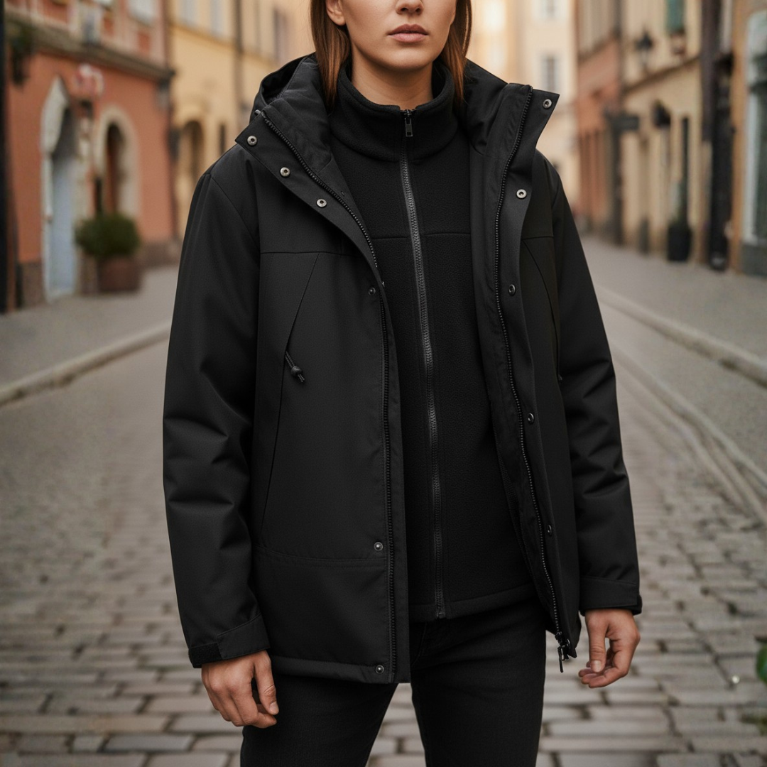 Women's waterproof hooded jacket lightweight breathable polyester all-weather outdoor protection