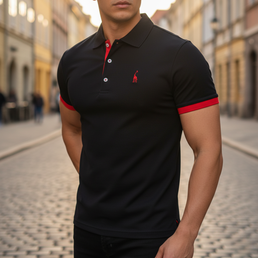 Men's slim fit polo shirt mixed fabric smart casual breathable blended everyday comfort
