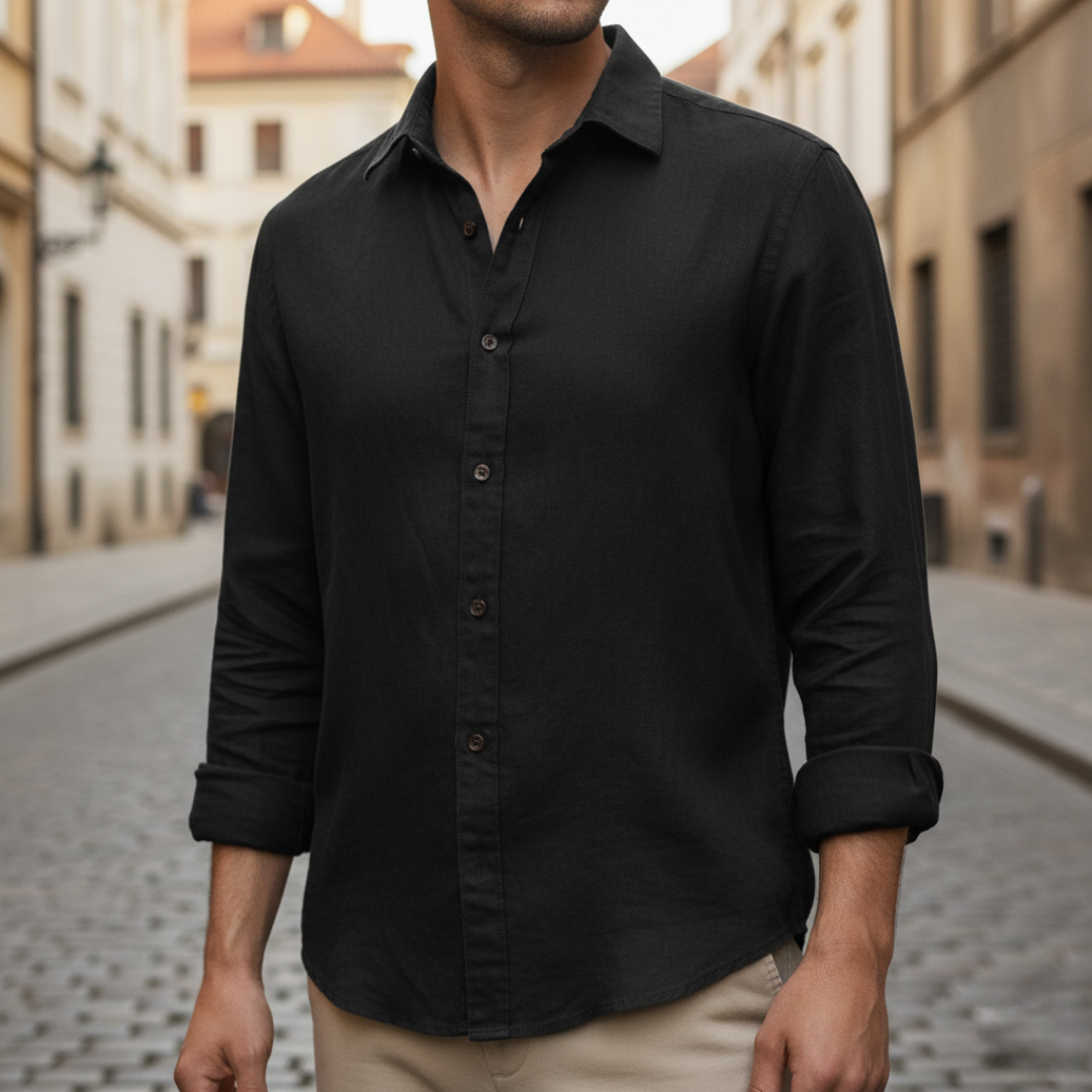 Men's lightweight mixed fabric casual shirt, breathable button-front design for daily versatile wear