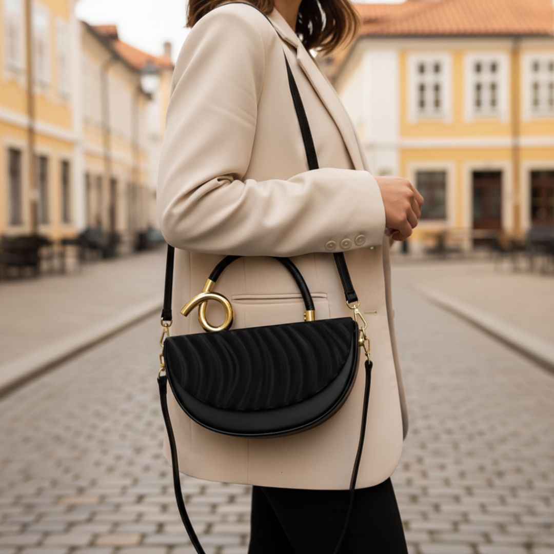 Compact women's handbag gold handle chic everyday synthetic lightweight versatile multi-color