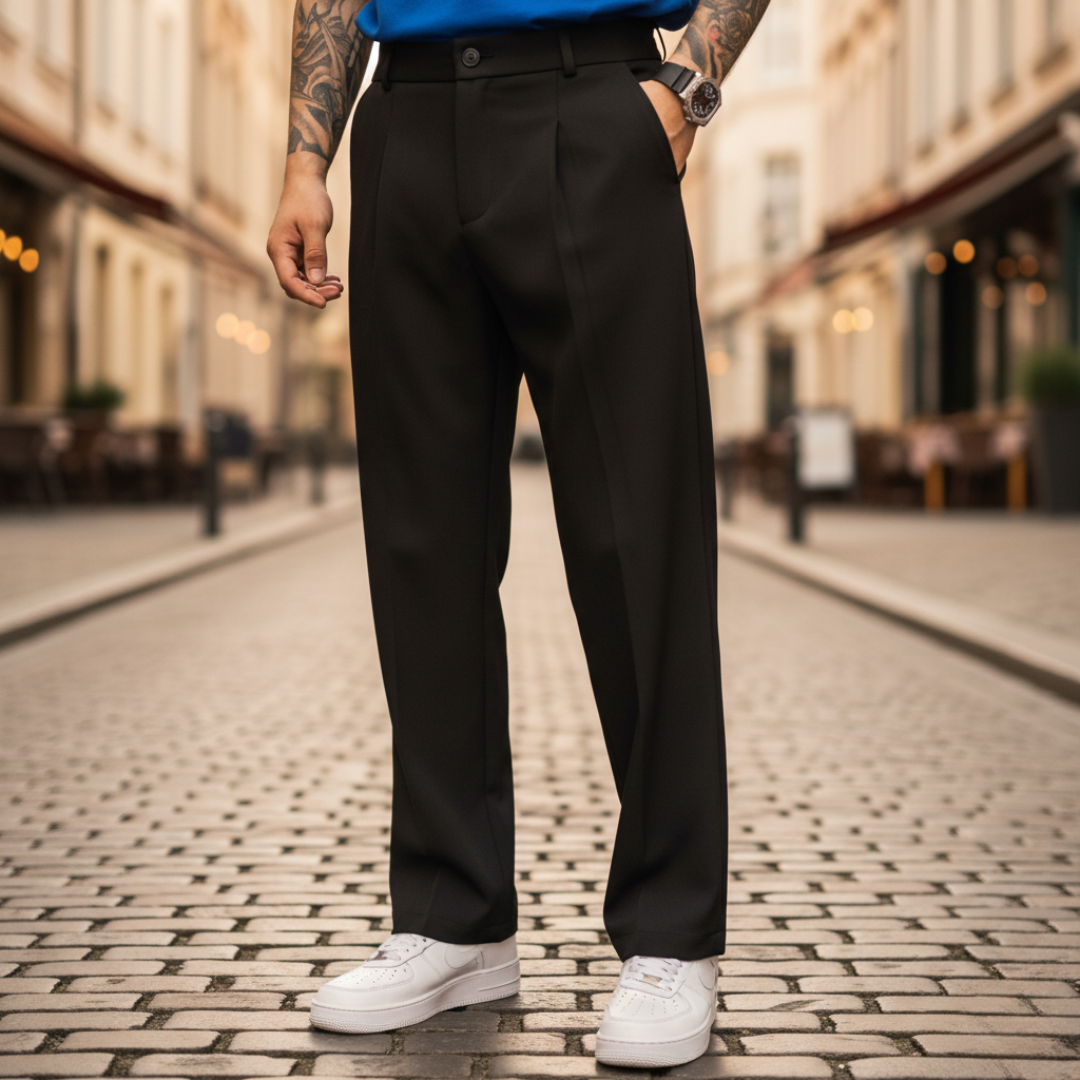 Men's polyester dress pants modern cut versatile casual semi-formal easy care comfortable fit