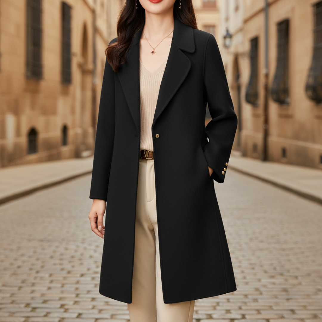 Women's short beige cashmere wool coat double-breasted closure elegant winter outerwear