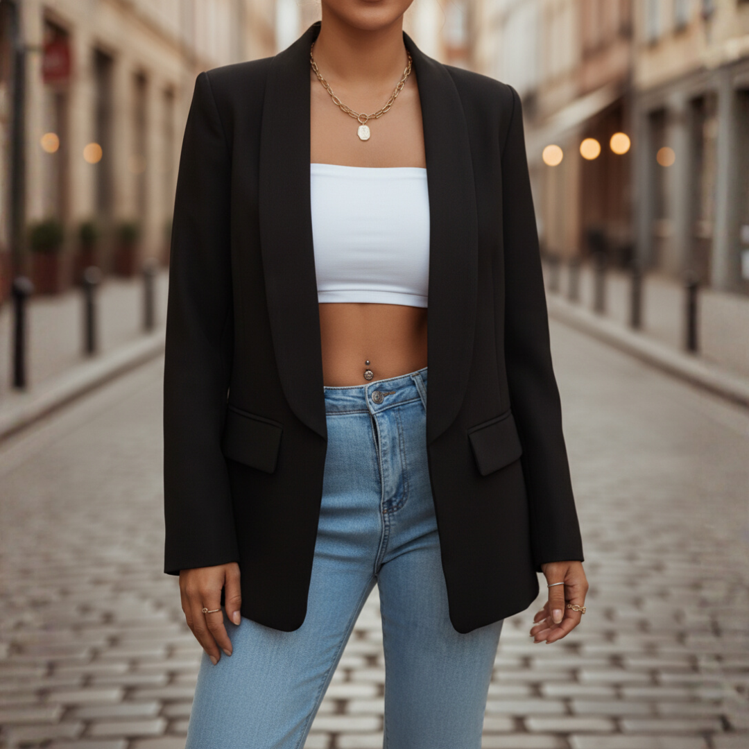 Beige women's stretch fabric jacket long sleeve slim fit with functional pockets versatile everyday