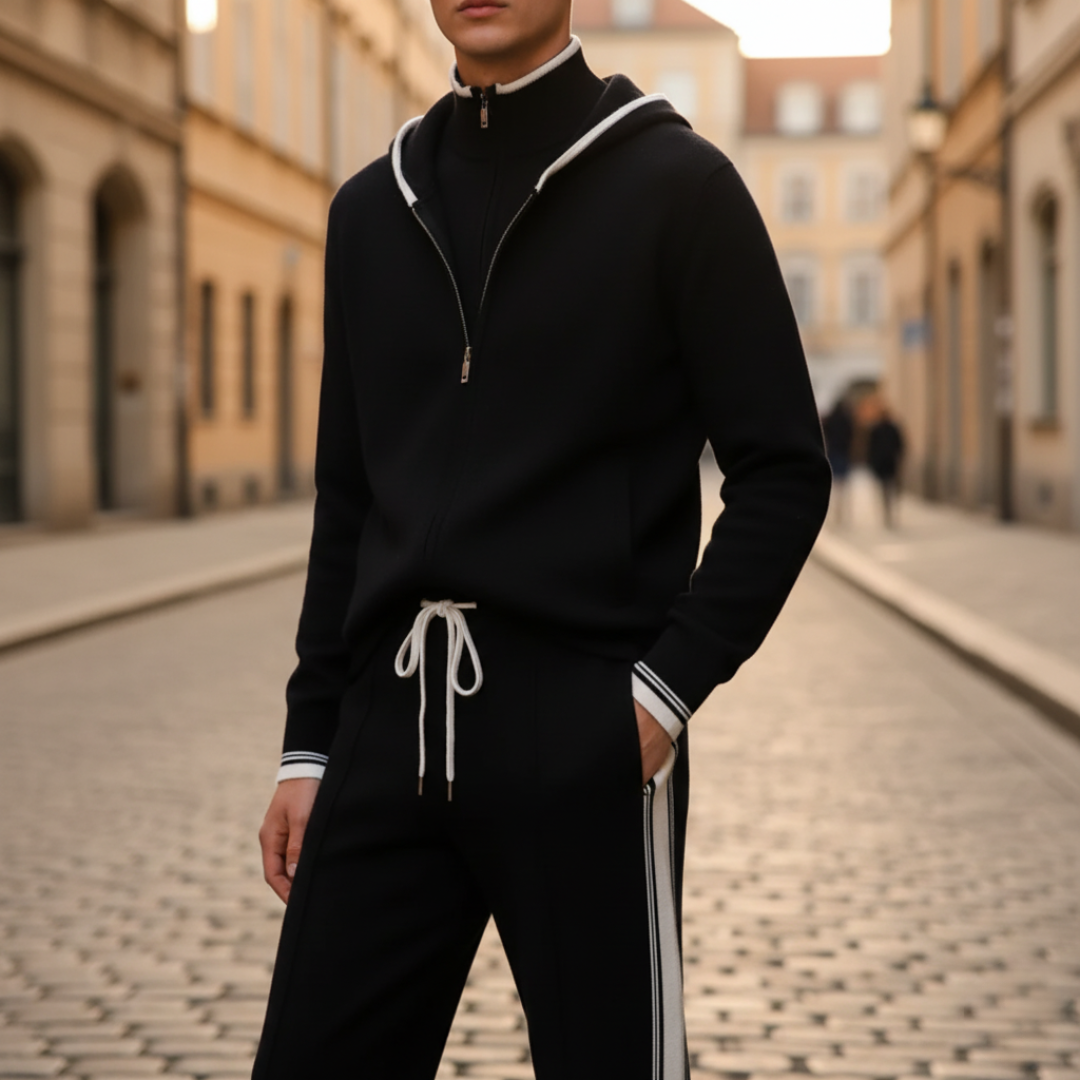 Men's zip-up hoodie and jogger tracksuit set in soft yarn fabric with sporty relaxed fit
