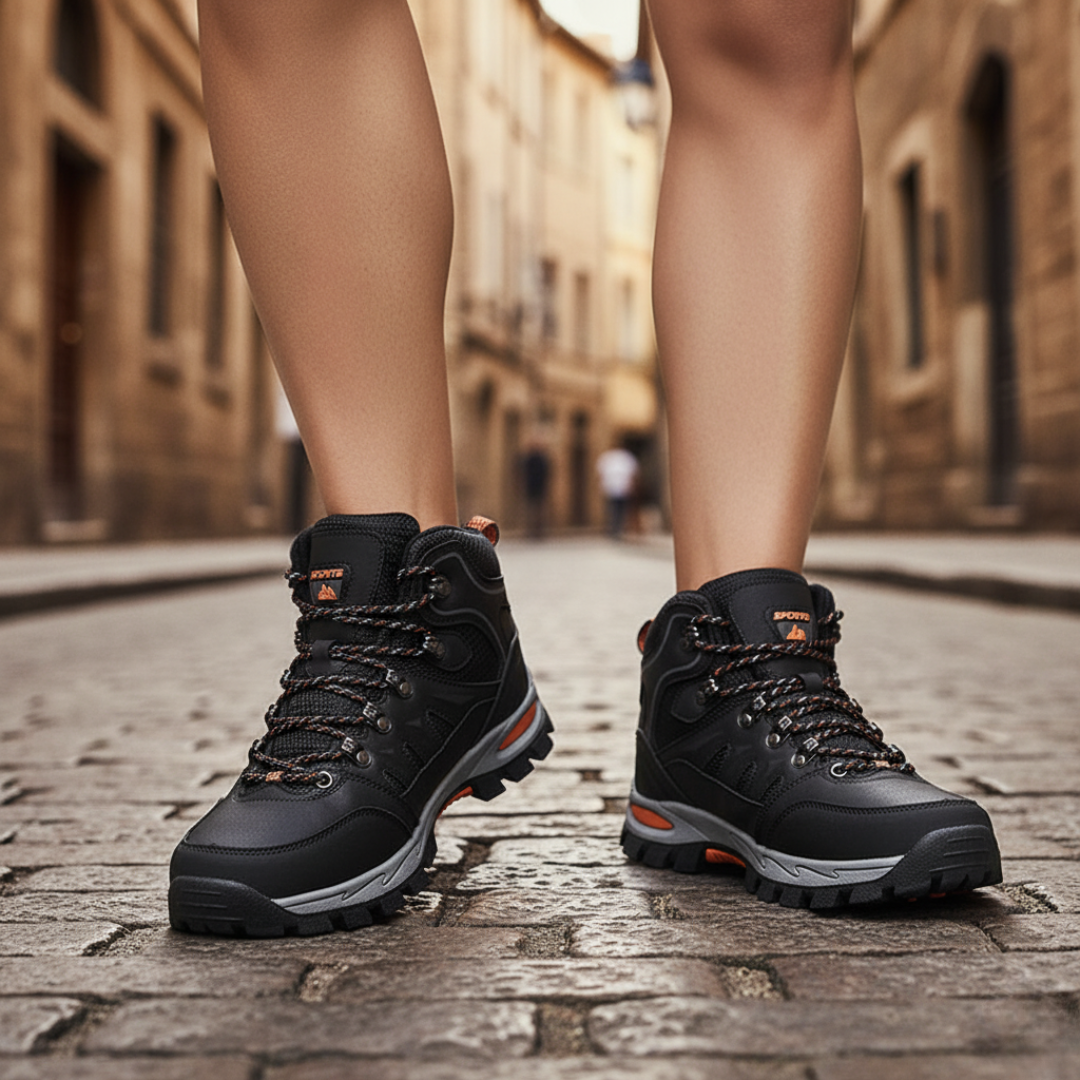 Men's waterproof lace-up hiking shoes with non-slip sole, durable outdoor trail footwear