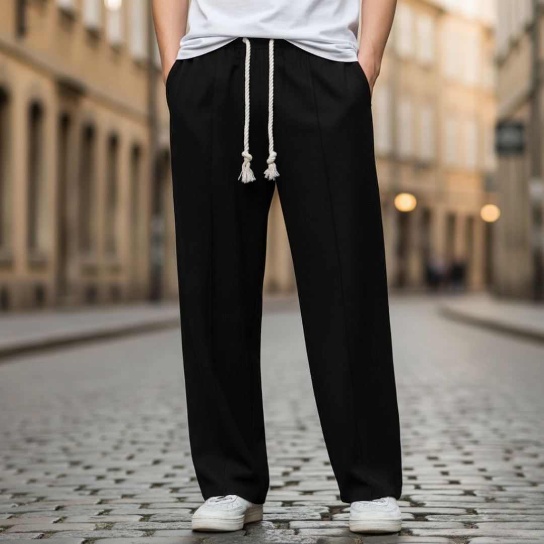 Men's casual drawstring pants with adjustable waist in versatile colors, relaxed fit for all-season wear
