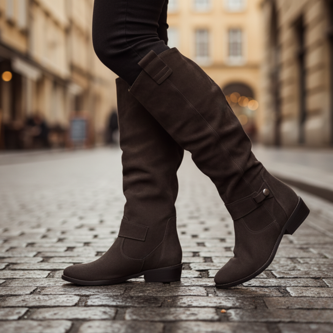 Women's faux leather zip boots in beige black brown, sleek everyday style with eco-friendly soft-touch finish