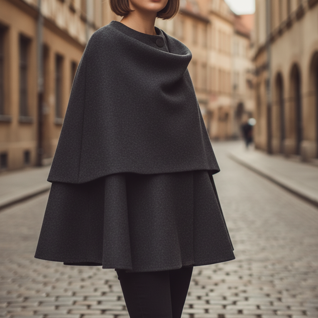 Women's short wool cashmere jacket with integrated scarf collar, cozy versatile all-season layer